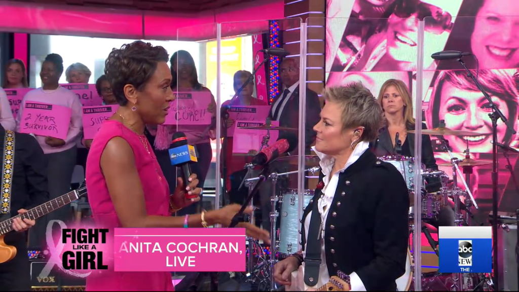 Robin Roberts interviewing Anita Cochran on Good Morning America before Anita's live performance of Fight Like A Girl