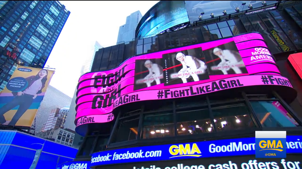 Fight Like A Girl featured on the GMA billboard in Times Square
