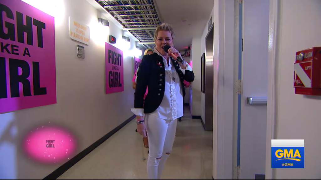 Anita performing Fight Like A Girl in the GMA studios hallway